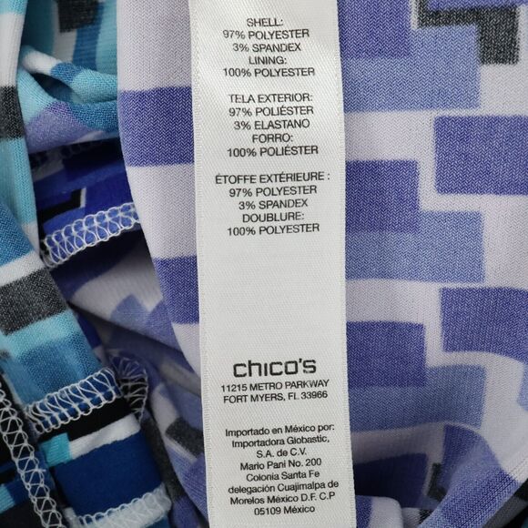 Chicos Dress 0 Womens 4 Small Blue White Stretch Knit Side Ruched Corpcore - Picture 6 of 14